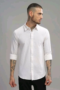 MEN'S EXCLUSIVE BUBBLE FABRIC FULL SLEEVE SHIRT - 44, Black