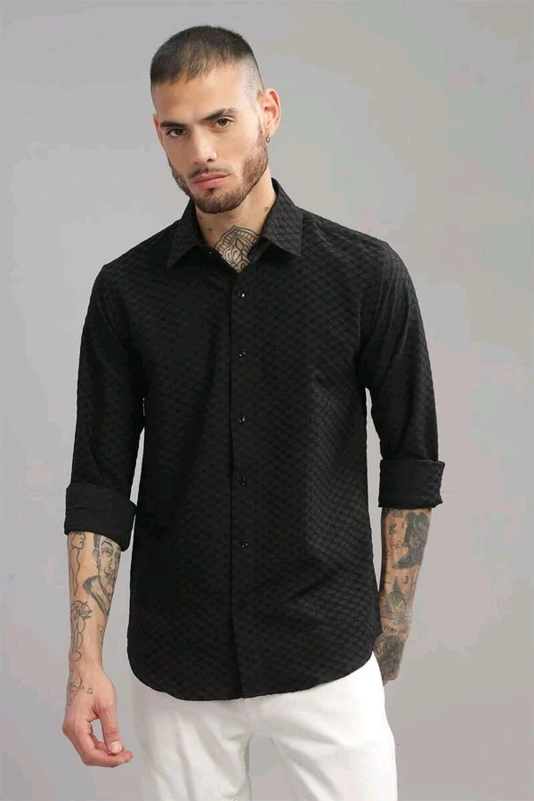 MEN'S EXCLUSIVE BUBBLE FABRIC FULL SLEEVE SHIRT - XXL, White