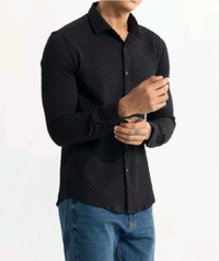 MEN'S EXCLUSIVE BUBBLE FABRIC FULL SLEEVE SHIRT - XXL, Black