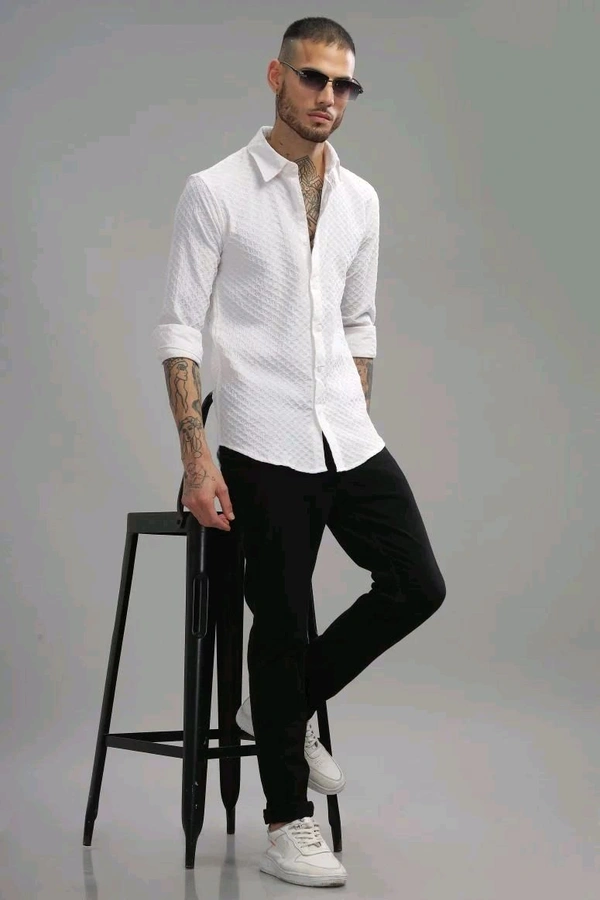 MEN'S EXCLUSIVE BUBBLE FABRIC FULL SLEEVE SHIRT - XXL, Black