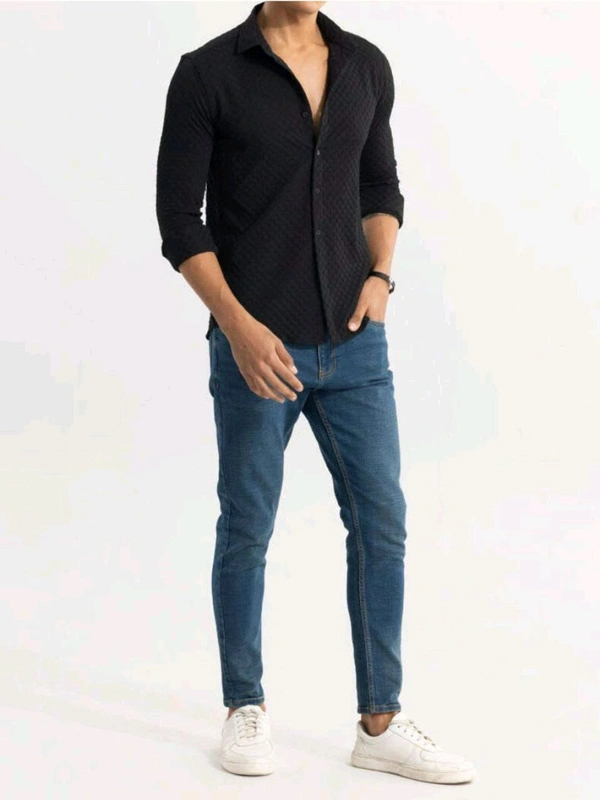 MEN'S EXCLUSIVE BUBBLE FABRIC FULL SLEEVE SHIRT - XXL, Black