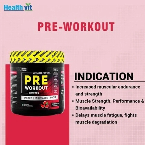 HealthVit Pre-Workout Explosive Energy Powder Watermelon Muscle Growth - (300 g)