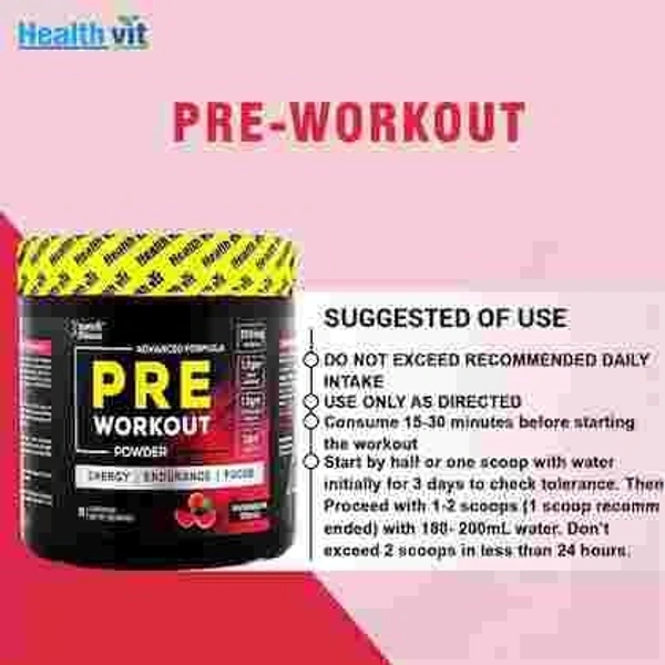 HealthVit Pre-Workout Explosive Energy Powder Watermelon Muscle Growth - (300 g)