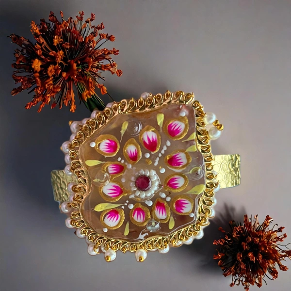 Varenya Tanjore Work Bracelet - Free, Light Peach
