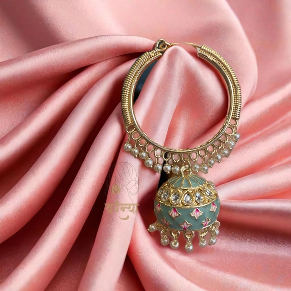 Meenakari Bali Jhumka Earrings - Free, Pastel Blue