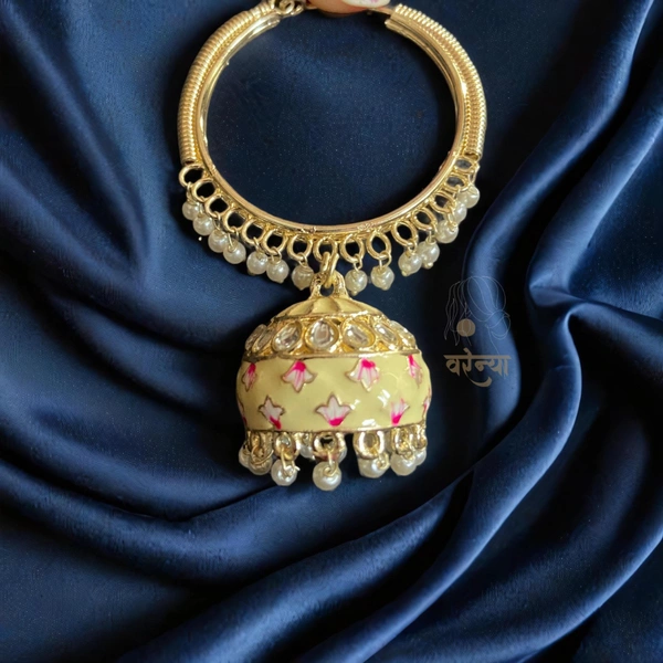 Meenakari Bali Jhumka Earrings - Free, Pastel Yellow