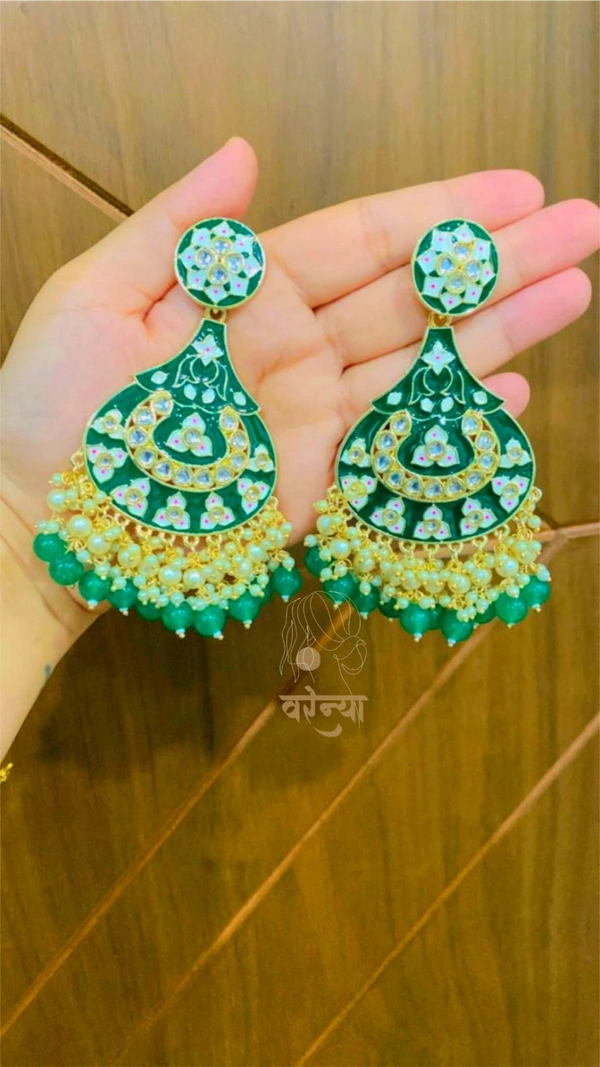 Meenakari Chandbali Earrings - Free, Forest Green