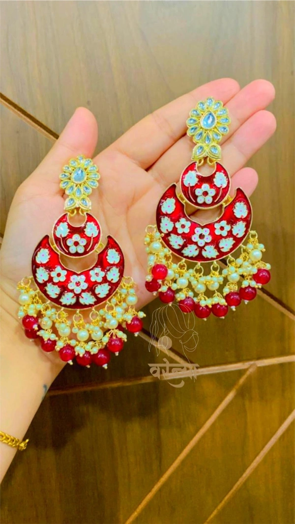 Meenakari Chandbali Earrings - Free, Guardsman Red