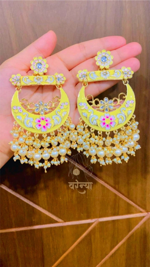 Meenakari Chandbali Earrings - Free, Primrose