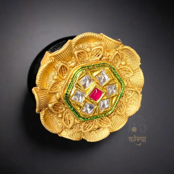Gold Plated Kundan Ring - Free, Golden