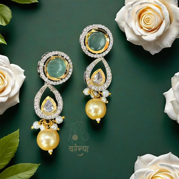 Varenya Mint Green Kundan Studded Necklace Set - Free, Mint Green