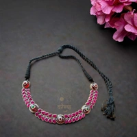 German Silver Tanjore Work Choker Necklace Set - Free, Ruby Red