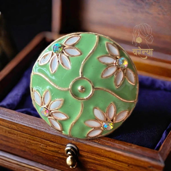 Varenya Meenakari Adjustable Ring - Free, Pista Green