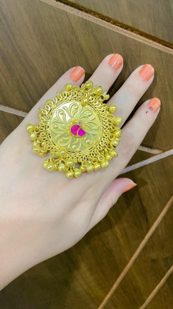 Aesthetic Round Ghungroo Style Ring - Free, Golden