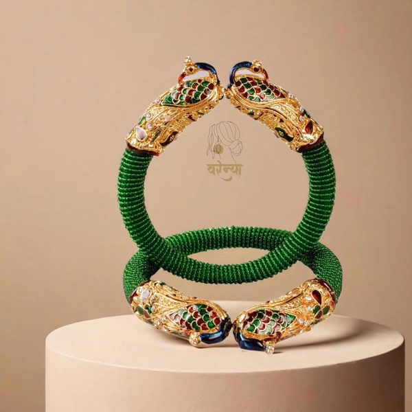 Handcrafted Meenakari Peacock Bangles - Free, Green Leaf