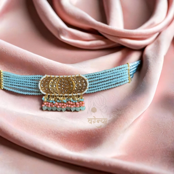 Varenya Kundan Choker Set  - Aqua Blue