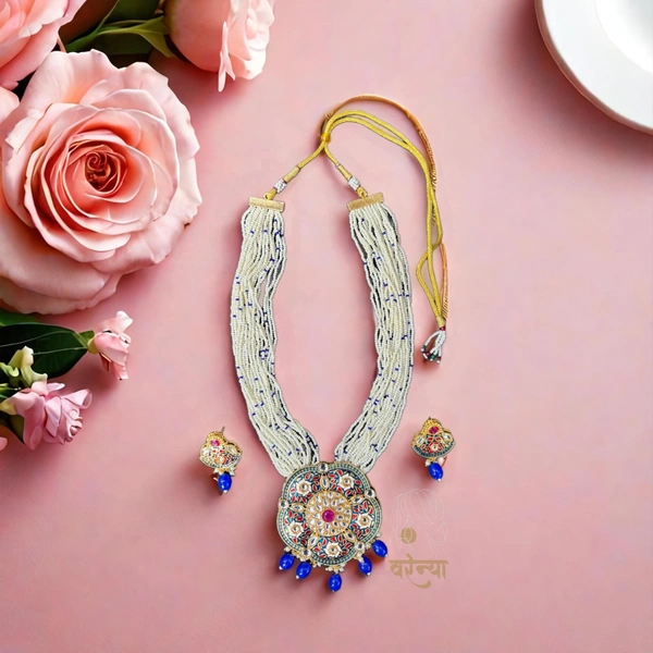 Elegance Redefined: Blue Meenakari Necklace Set - Free, Blue