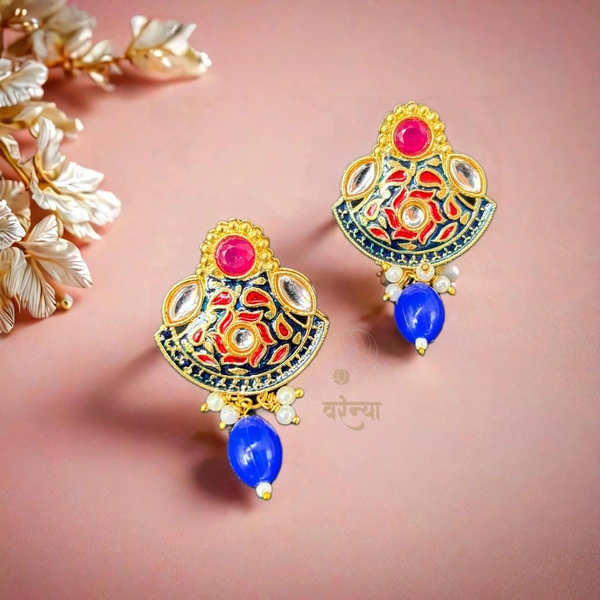 Elegance Redefined: Blue Meenakari Necklace Set - Free, Blue