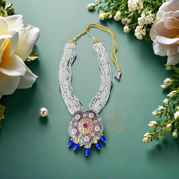 Elegance Redefined: Blue Meenakari Necklace Set - Free, Blue