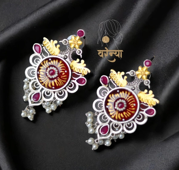 Dual Tone brass Earrings - Free, Ruby Red
