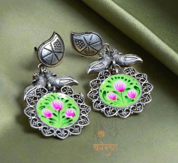 Varenya Tanjore Art Earrings - Free, Pista Green