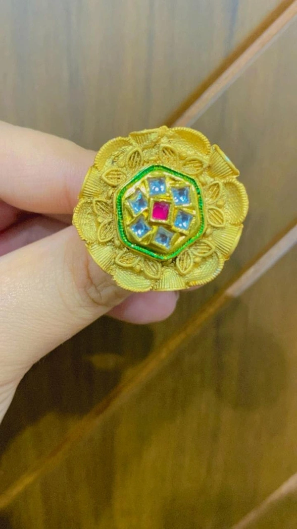 Gold Plated Kundan Ring - Free, Golden