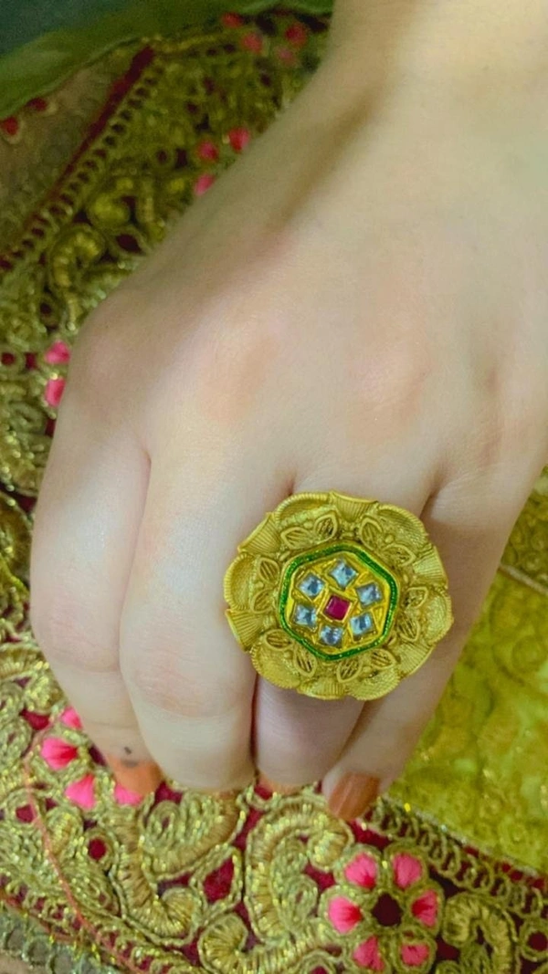 Gold Plated Kundan Ring - Free, Golden