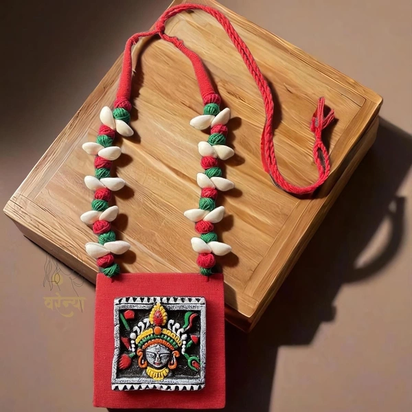 Handmade Durga Maa Face Necklace Set - Free, Red