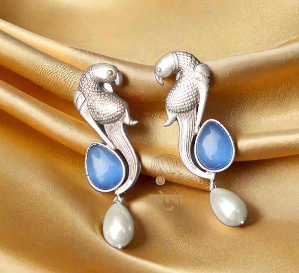 Varenya Parrot Silver Replica Earrings - Free, Aqua Blue