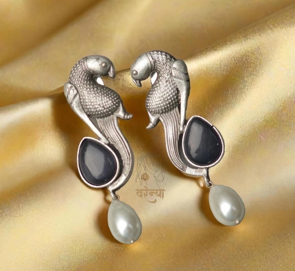 Varenya Parrot Silver Replica Earrings - Free, Black