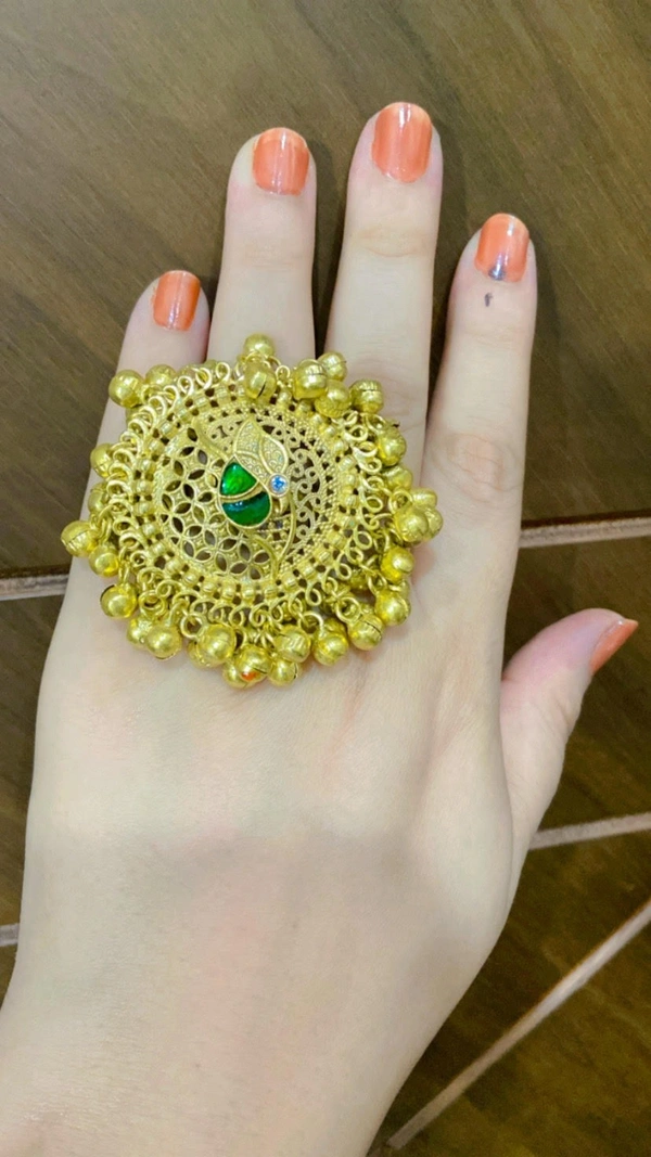 Aesthetic Round Ghungroo Style Ring - Free, Golden