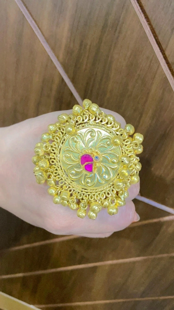 Aesthetic Round Ghungroo Style Ring - Free, Golden