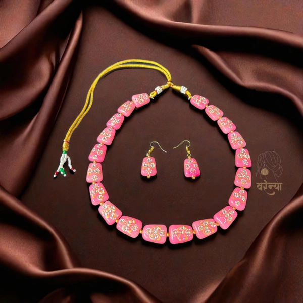 Varenya Tanjore Art Necklace Set - Free, Baby Pink
