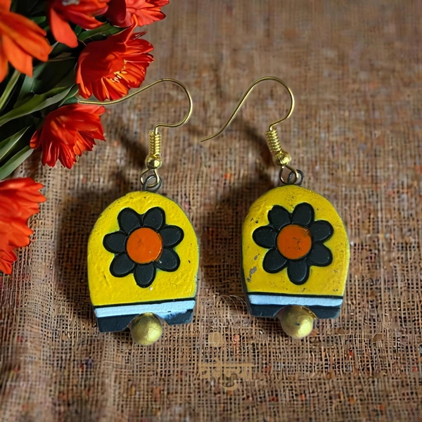 Earthy Elegance-Handmade Terracotta Earrings - Free, Yellow