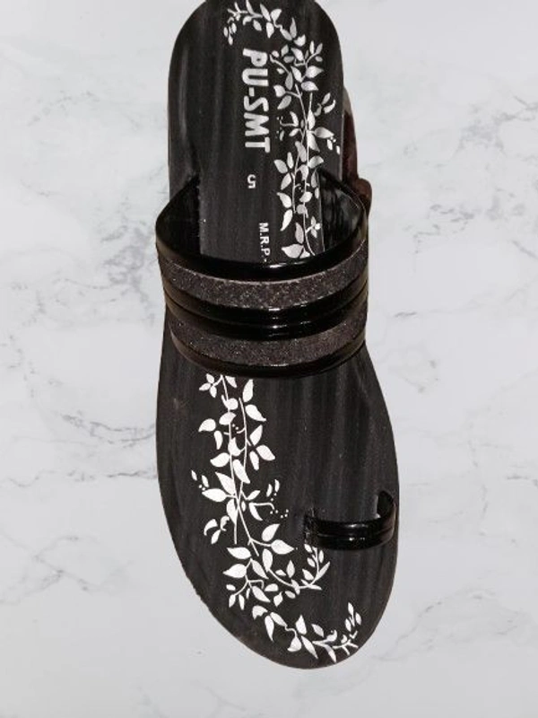 Leather Stylish Heel Sandal / Chappal - Black, 5/6