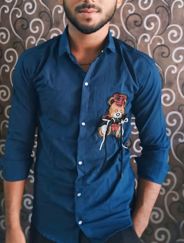 New Corn Teddy Bear Shirt for Men - Navy Blue, M