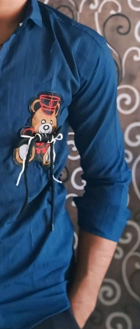 New Corn Teddy Bear Shirt for Men - Navy Blue, M