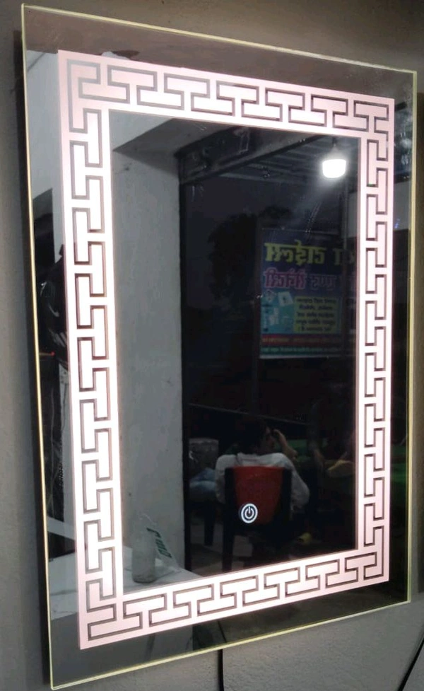 White (Base) Glass LED Rectangular Wall Mirror, For Home - White, 6/5