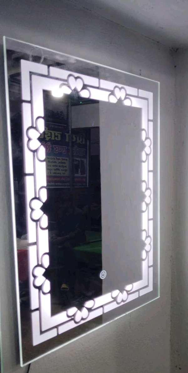 White (Base) Glass LED Rectangular Wall Mirror, For Home - White, 6/5