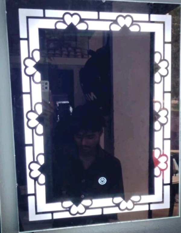 White (Base) Glass LED Rectangular Wall Mirror, For Home - White, 6/5