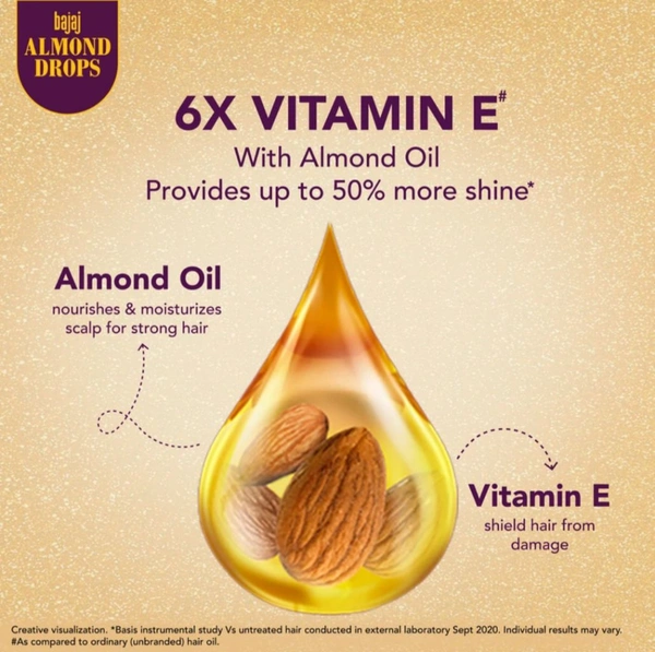 BAJAJ Bajaj Almond Drops Hair Oil, 625ml | 6X Vitamin E Nourishment | Light and Non-Sticky Hair Oil For Hair Fall Control