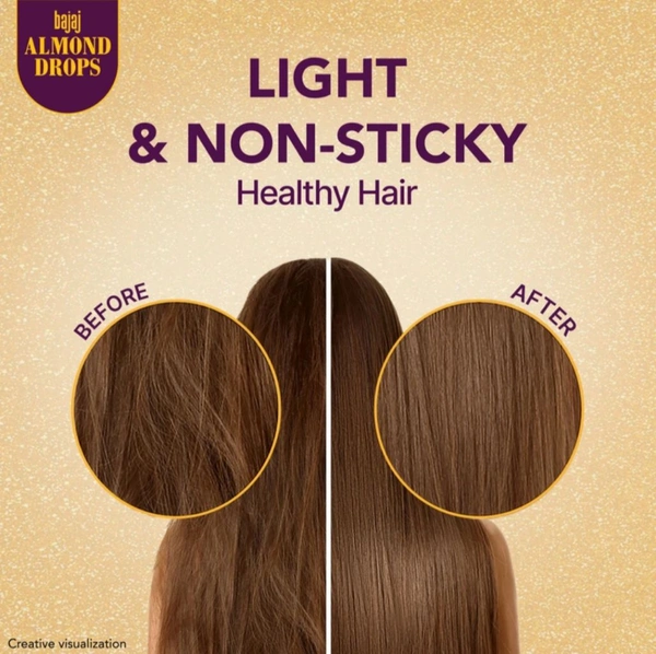 BAJAJ Bajaj Almond Drops Hair Oil, 625ml | 6X Vitamin E Nourishment | Light and Non-Sticky Hair Oil For Hair Fall Control