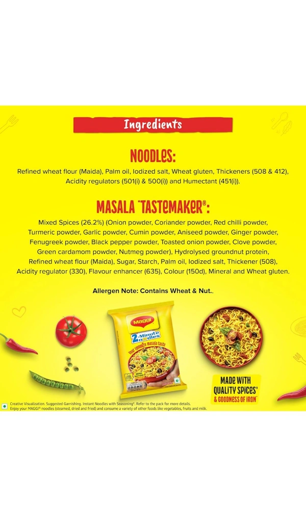MAGGI 2-Minute Instant Noodles,Masala Noodles With Goodness Of Iron,Made With Choicest Quality Spices,Favourite Masala Taste, 70g Pouch.