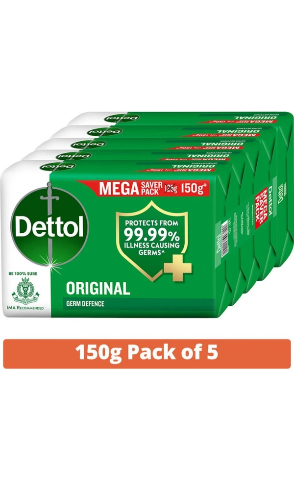 DETTOL  Dettol Original Bathing Soap Bar With 12hr Germ Protection (5×150g)