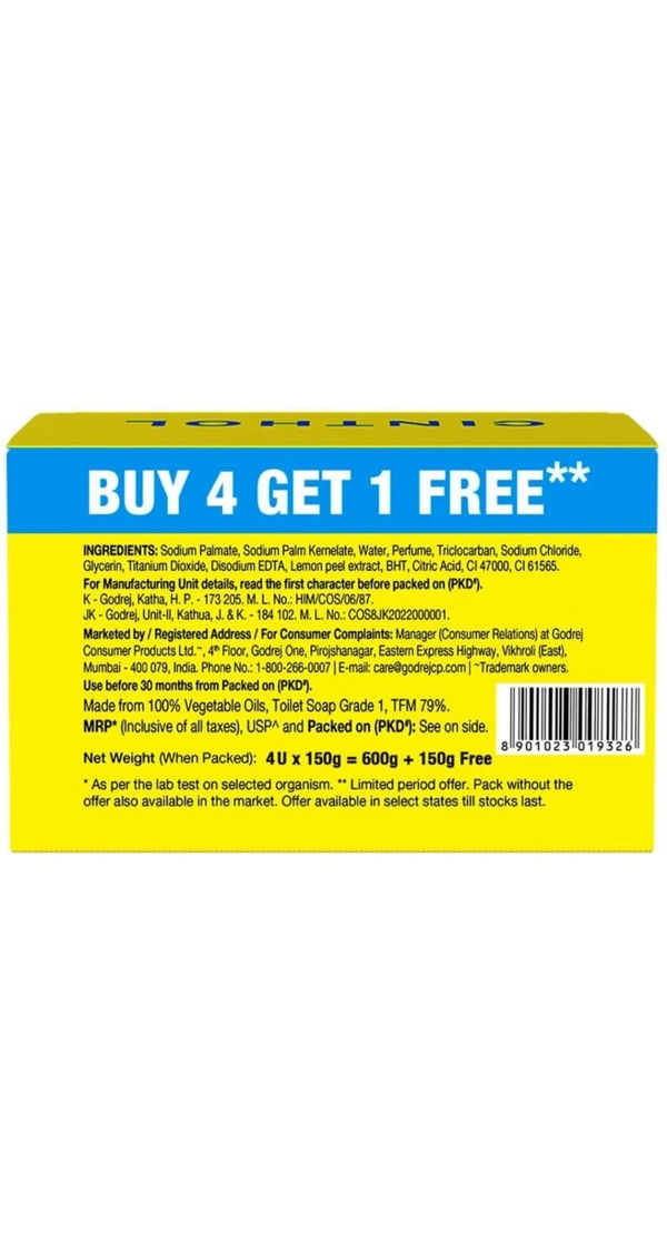 CINTHOL Cinthol Lime Bath Soap - 150g (Pack of 5) | Lemony Deo Fragrance | Grade 1 Soap | For All Skin Types