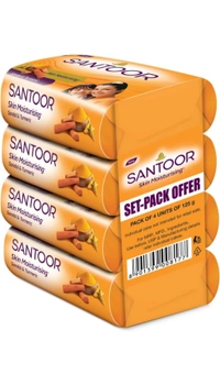 SANTOOR Santoor by Wipro Skin Moisturizing Sandal & Turmeric Bathing Bar Soap for Soft & Youthful Skin (4×125g)