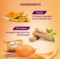 SANTOOR Santoor by Wipro Skin Moisturizing Sandal & Turmeric Bathing Bar Soap for Soft & Youthful Skin (4×125g)