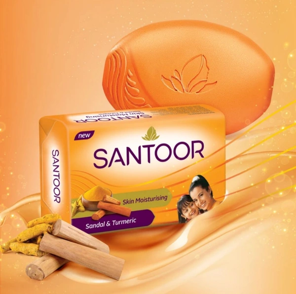 SANTOOR Santoor by Wipro Skin Moisturizing Sandal & Turmeric Bathing Bar Soap for Soft & Youthful Skin (4×125g)