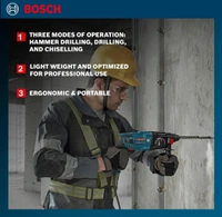 Bosch BOSCH GBH 220 Corded Electric Rotary Hammer with SDS Plus, 720 W, 2 J, 2.3 Kg, 3 Modes, For Concrete, Metal & Wood + Carrying case, , 1 Year Warranty from BOSCH, Blue