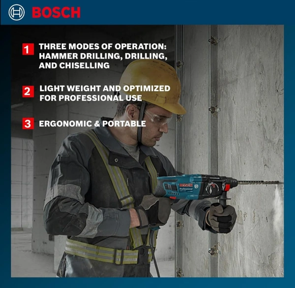 Bosch BOSCH GBH 220 Corded Electric Rotary Hammer with SDS Plus, 720 W, 2 J, 2.3 Kg, 3 Modes, For Concrete, Metal & Wood + Carrying case, , 1 Year Warranty from BOSCH, Blue